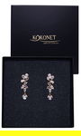 ZŁOTE kolczyki sztyfty listki wiszące eleganckie swarovski w pudełku ŚLUBNE