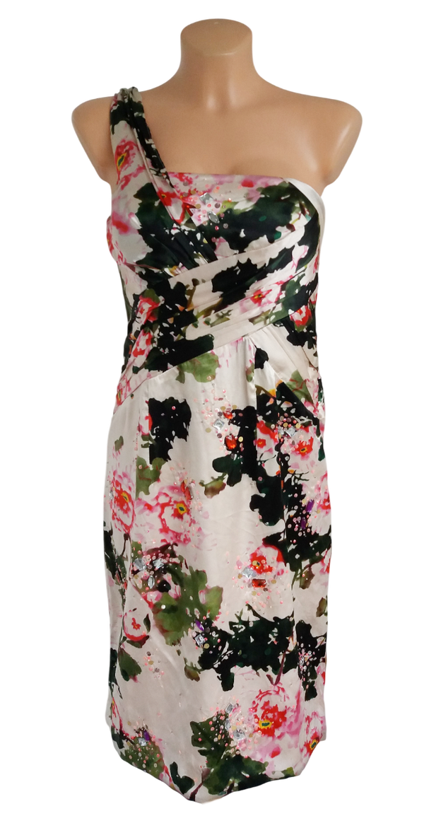 135T Monsoon sukienka koktajlowa mini 100% silk jedwab 36