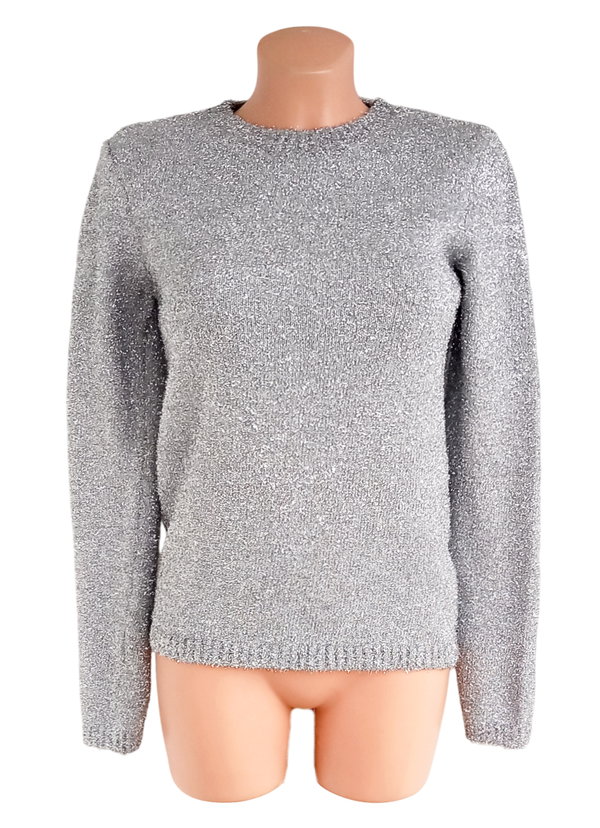 5T Savida Dunnes Stores sweter srebrny dopasowany błyszczący S