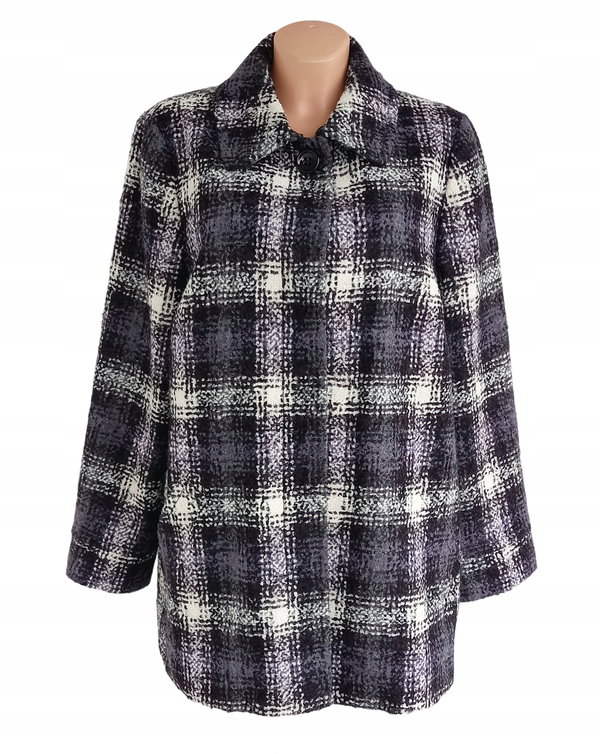 1Z Marks&Spencer płaszcz kurtka krata wełna fason prosty klasyczny 42 XL