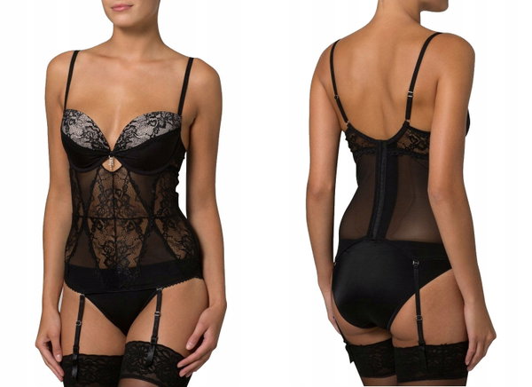 36T Lascana gorset z paskami do pończoch miseczki push-up z fiszbinami 70C