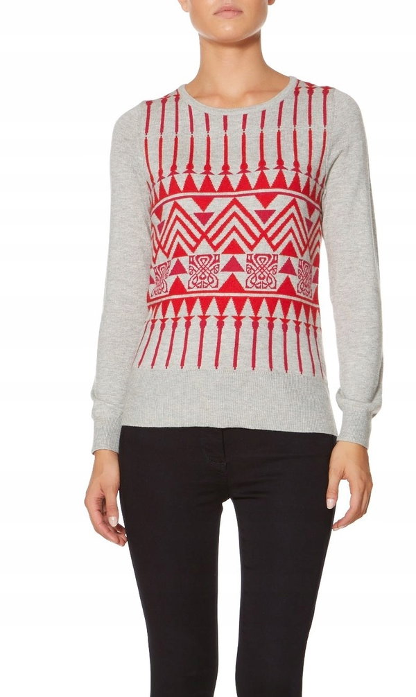 12T Biba Novelty Intarsia Knit sweter damski 13% wełna S 36