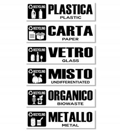 GamesMonkey Naklejki recyklingu odpadów 6SZT 25x8 cm włoski angielski