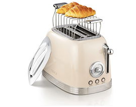 Toster 2 kromki, retro, z nasadką do bułek, z pokrywką ze stali nierdzewnej