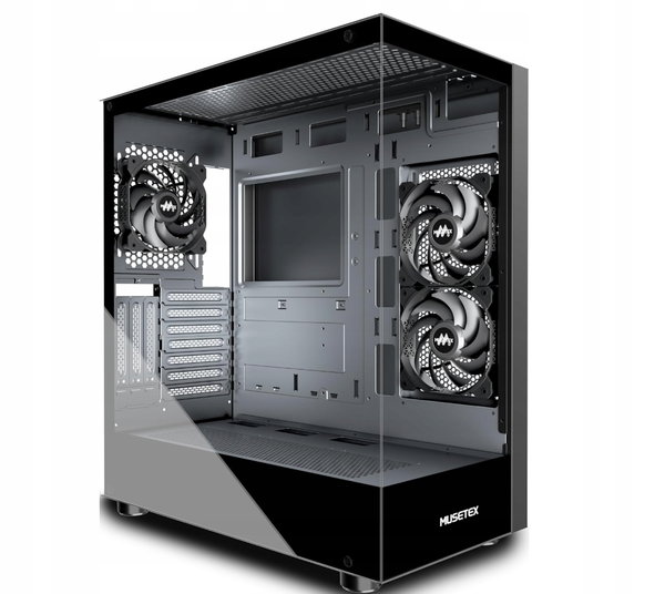 MUSETEX ATX obudowa PC, 360 mm, Full-View obudowa gamingowa BEZ RGB