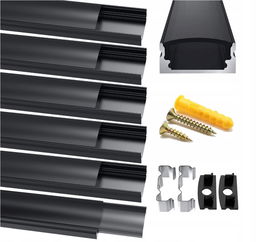 Profil aluminiowy LED, czarny, 6 x 1 m w kształcie litery U