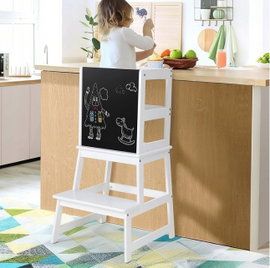 Wieża edukacyjna dla dzieci, krzesełko dziecięce z tablicą i barierką
