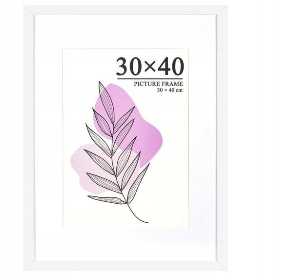 Biała ramka 30 × 40 cm ze szkłem akrylowym do montażu na ścianie