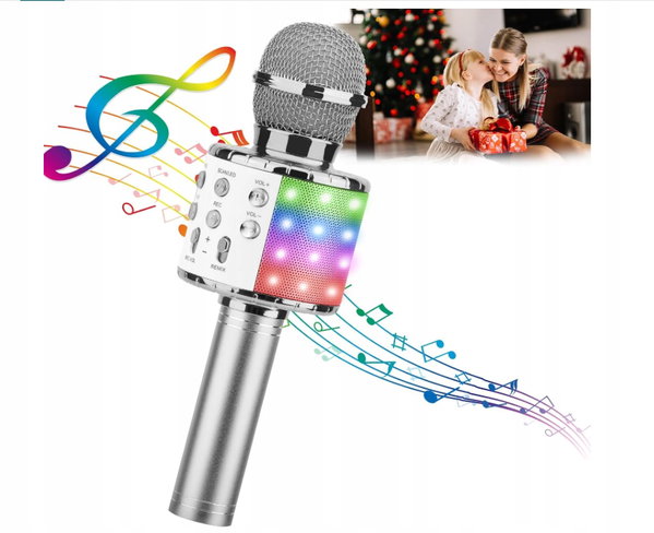 Mikrofon karaoke ShinePick, 4 w 1, bezprzewodowy mikrofon z diodami LED