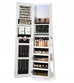 Szafka na biżuterię z oświetleniem LED i lustrem jasność SONGMICS JJC008W03