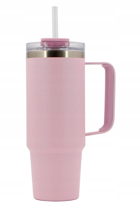 Kubek termiczny ze słomką 900 ml różowy POWYSTAWOWY