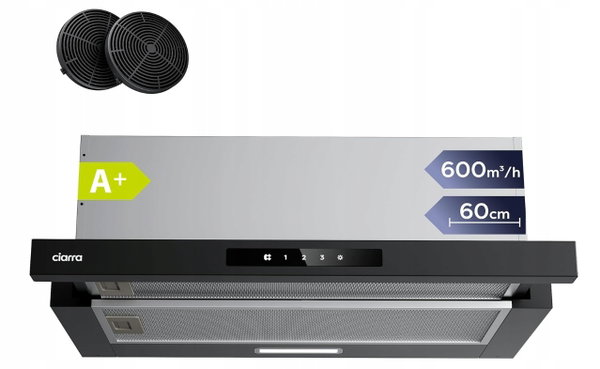 CIARRA CBCB6909A Teleskopowy okap kuchenny 60 cm 600 m³/h