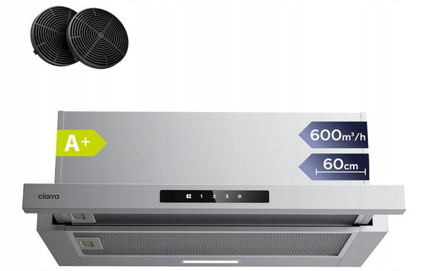 CIARRA CBCS6909A Teleskopowy okap kuchenny 60 cm 600 m³/h POWYSTAWOWY