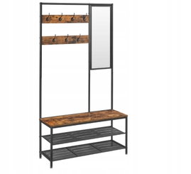 Rustykalny wieszak z półkami i lustrem 180 cm VASAGLE HSR415B01