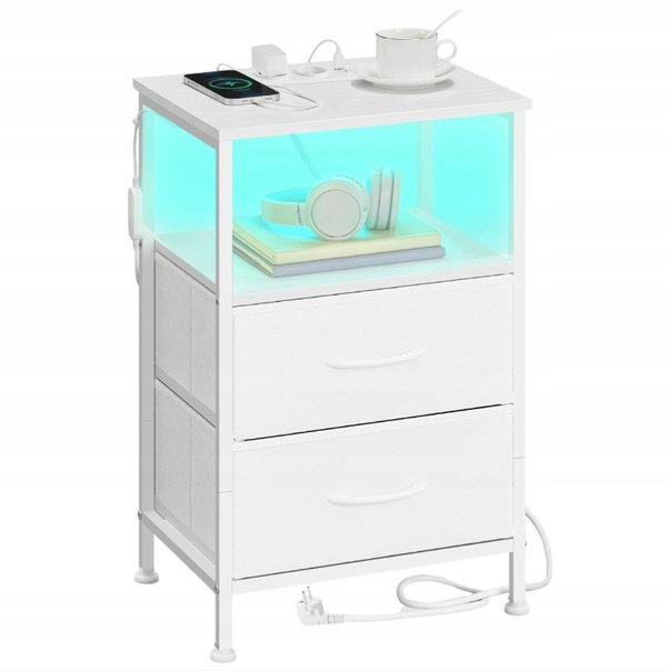 Szafka nocna z listwą zasilającą i oświetleniem LED SONGMICS LGS302WH03