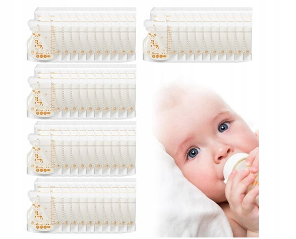 Woreczki do przechowywania mleka matki, bez BPA, 250 ml 50 woreczków