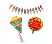 1 rożek szkolny Pinata, 1 girlanda, 1 balon foliowy