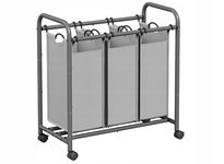 SONGMICS LSF003GS kosz na pranie z 3 przegródkami, z kółkami