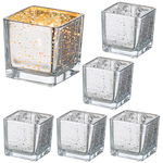Szklany Świecznik na Podgrzewacz Tealight Srebrny Brokatowy Zestaw 6 SZTUK