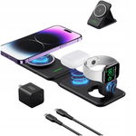 Bezprzewodowa Ładowarka Magnetyczna 3w1 do Telefonu Smartwatcha Słuchawek