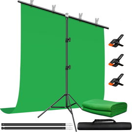 STATYW DO TŁA TEŁ BELKA LITERA T 200CM + TŁO ZIELONE GREEN SCREEN 150x200CM
