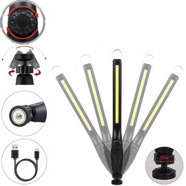 Lampa warsztatowa LED COB z magnesem reg. moc USB