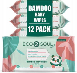 Chusteczki nawilżane Eco Soul Bambus Baby Bezzapachowe 12 x 64 szt PREMIUM