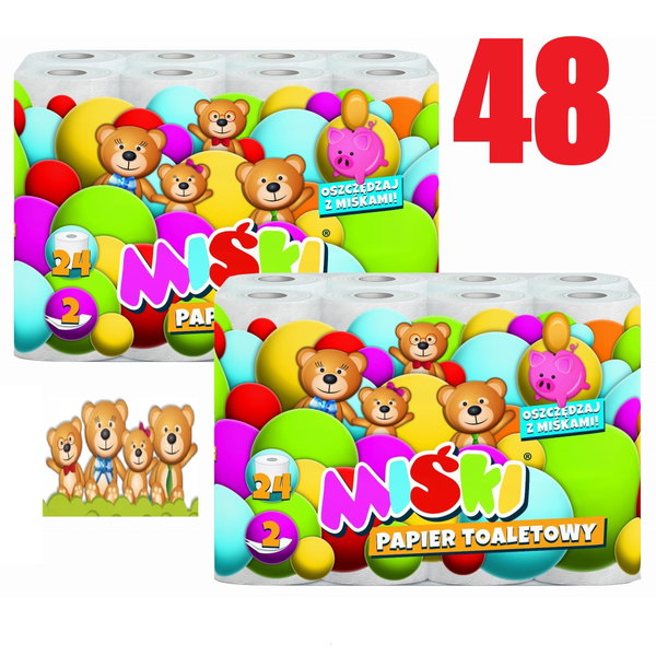 Papier toaletowy Biały Miśki Duża Paczka XXL 48 rolek Rodzinna 2x 24 rolki