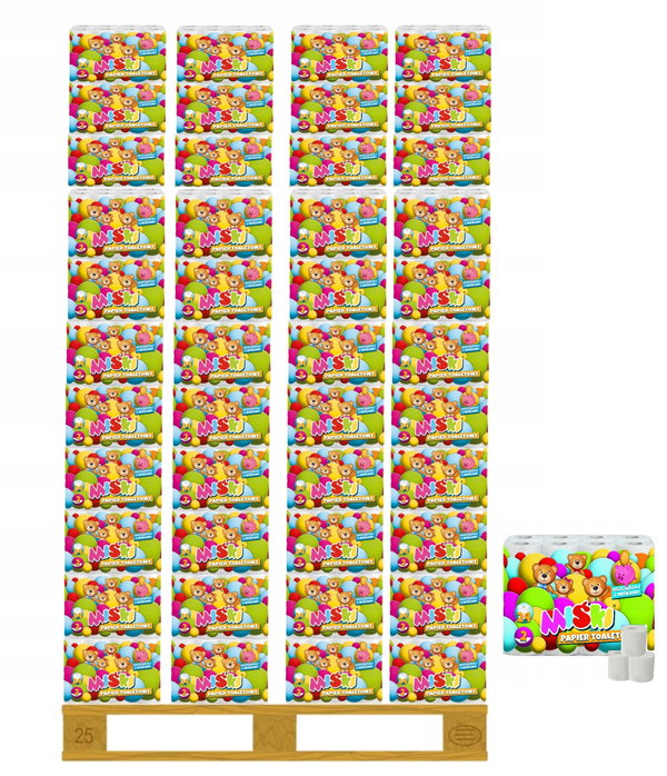 Papier toaletowy Paleta Miśki Biały 2304 rolek 96x24 rolki Big Family XXL