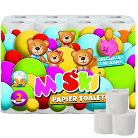 24 rolki Papier toaletowy Biały Miśki 24 rolek 2W Duża Paczka XXL Rodzinna