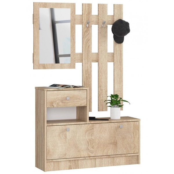 Garderoba, szafka na buty, lustro, BELLANO, 90x25x170, sonoma| TYLETEGOTU