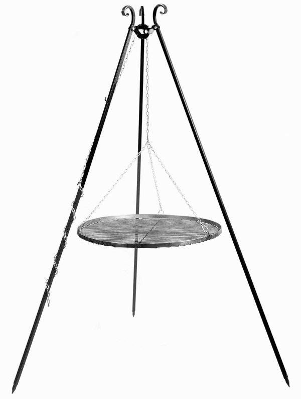 Grill na trójnogu 180 cm, TRIVO, ruszt stal naturalna, 50 cm | TYLETEGOTU