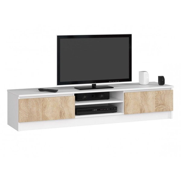 Szafka rtv, NOVA 160x40x33 cm, biel, dąb sonoma, mat | TYLETEGOTU