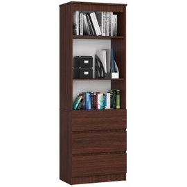 Regał do salonu, 3 szuflady, półki, ARLO, 60x35x180 cm, wenge, mat | TYLETEGOTU