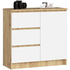 Mała komoda z szufladami, NOVO, 80x35x77 cm, dąb artisan, biały, mat