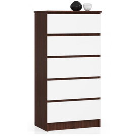 Komoda do sypialni, 5 szuflad, STILO, 60x40x121 cm, wenge, biel, mat