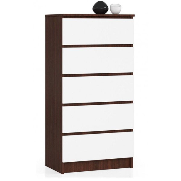 Komoda do sypialni, 5 szuflad, STILO, 60x40x121 cm, wenge, biel, mat