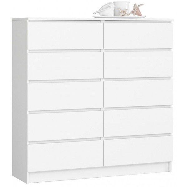 Komoda do salonu, sypialni, STILO, 10 szuflad, 120x40x121 cm, biel, mat