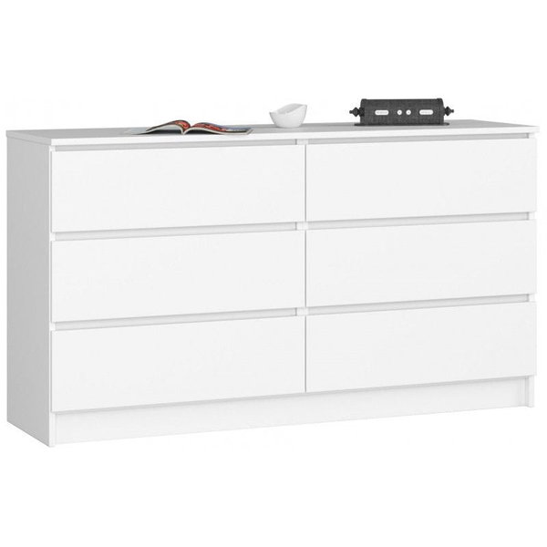 Komoda do sypialni, 6 szuflad, STILO, 140x40x77 cm, biel, mat