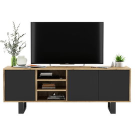 Szafka RTV, NORD, półki, 150x35x53 cm, dąb wotan, czarny, mat | TYLETEGOTU