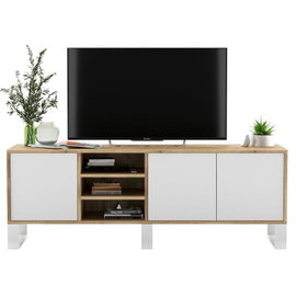 Szafka RTV, rama, NORD, 150x35x53 cm, dąb wotan, biel, mat | TYLETEGOTU