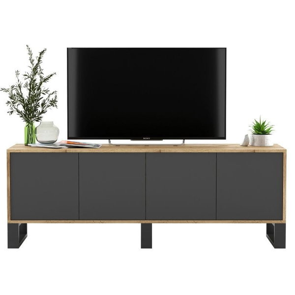 Komoda RTV, NORD, rama, 150x35x53 cm, dąb wotan, grafit, mat | TYLETEGOTU