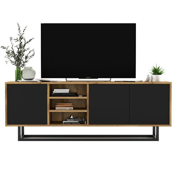 Szafka RTV, loft, NORD, 150x35x53 cm, dąb wotan, czarny, mat | TYLETEGOTU