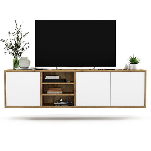 Szafka RTV, wisząca, NORD, 150x35x39 cm, dąb wotan, biel, mat | TYLETEGOTU