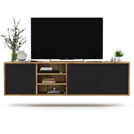 Szafka RTV, wisząca, NORD, 150x35x39 cm, dąb wotan, czarny, mat | TYLETEGOTU