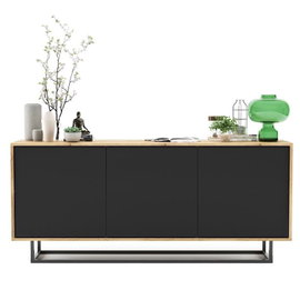 Komoda do salonu, loft, NORD, 168x35x72 cm, dąb wotan, czarny, mat | TYLETEGOTU