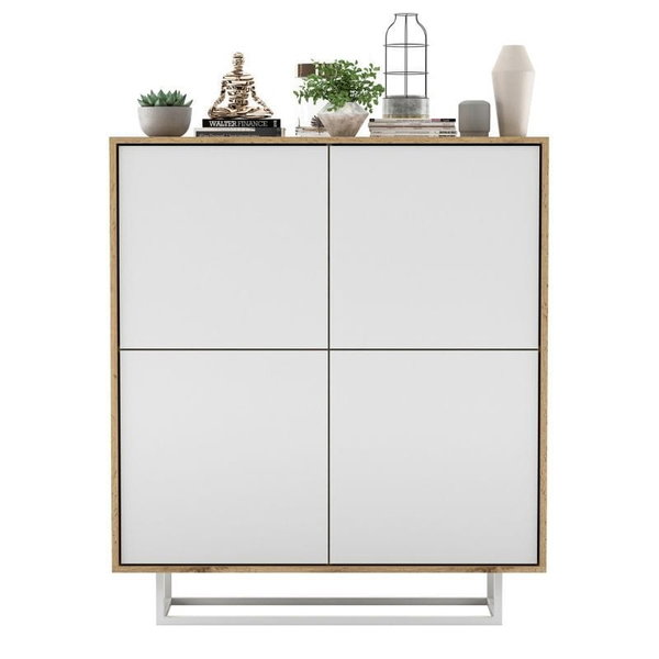 Komoda do salonu, loft, NORD, 113x35x127 cm, dąb wotan, biel, mat | TYLETEGOTU