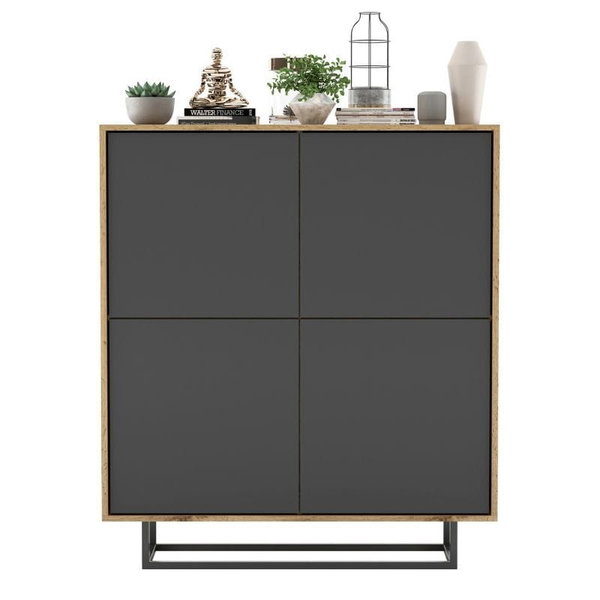Komoda do salonu, loft, NORD, 113x35x127 cm, dąb wotan, grafit, mat | TYLETEGOTU