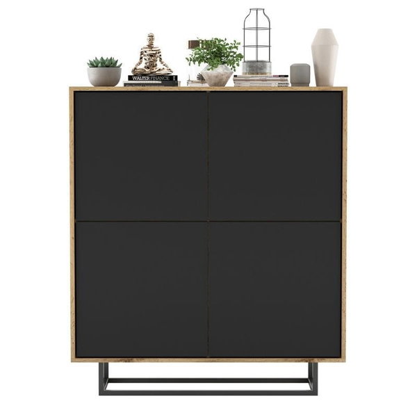 Komoda do salonu, loft, NORD, 113x35x127 cm, dąb wotan, czarny, mat | TYLETEGOTU