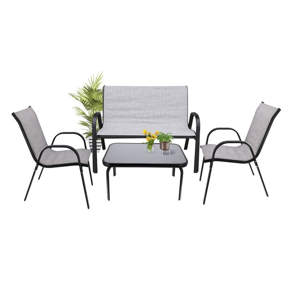 Zestaw mebli ogrodowych, BONDI, stolik, krzesła, sofa, szare | TYLETEGOTU